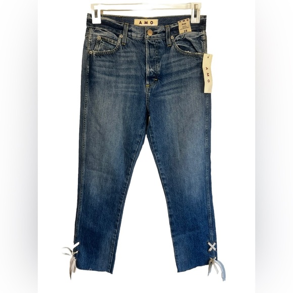NWT AMO Babe Lace Up High Rise Ankle Slim Straight Jeans in Love Note Size 28 - Picture 6 of 8